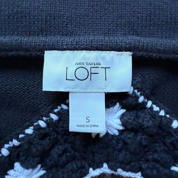 Ann Taylor LOFT Black White Sweater Knit Halter Top Boho Cotton Small - Picture 7 of 10